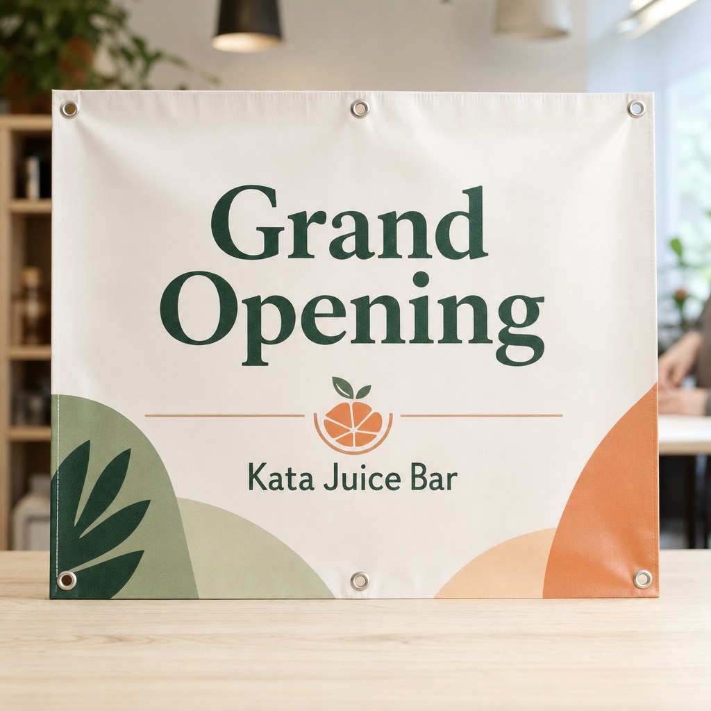 Vinyl banner with metal eyelets hung on a shopfront (illustration)