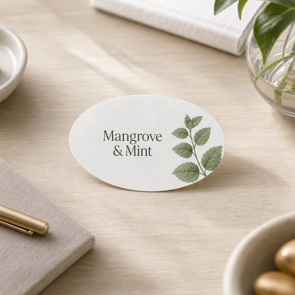 Circle, Oval & Leaf Business Cards – Shape: Oval 8.9 × 5.1 cm