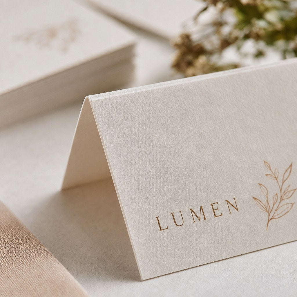 Place Cards – close-up: Close-up of the scored fold of a place card