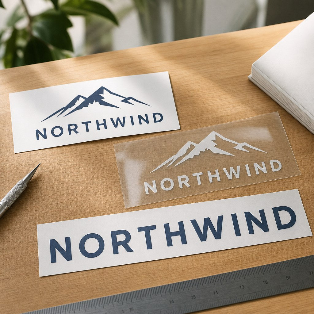 Car Decals – range of options: Printed car decals on white and clear vinyl and one-colour cut lettering