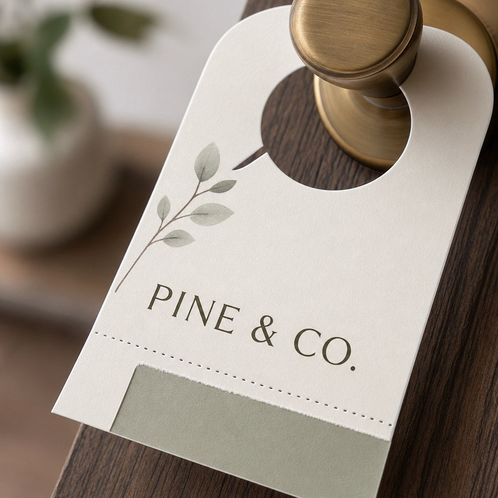 Door Hangers – close-up: Close-up of the door hanger's die-cut hole and slit and the perforated tear-off strip