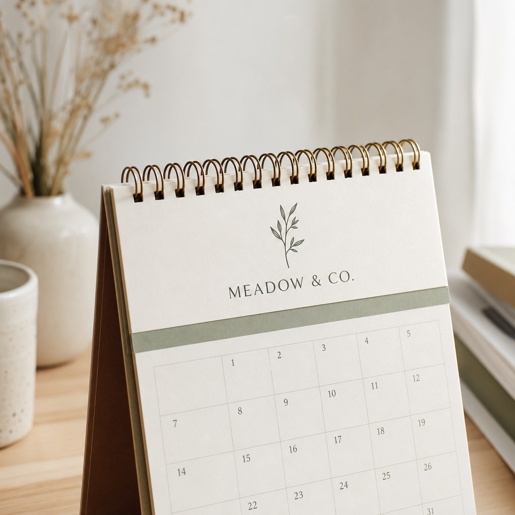 Custom Calendars – close-up: Close-up of the calendar's top binding and month grid
