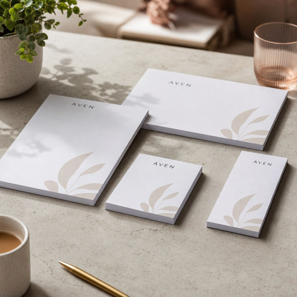 Notepads – range of options: Notepads in A6, A5, A4 and DL sizes, one with magnetic backing