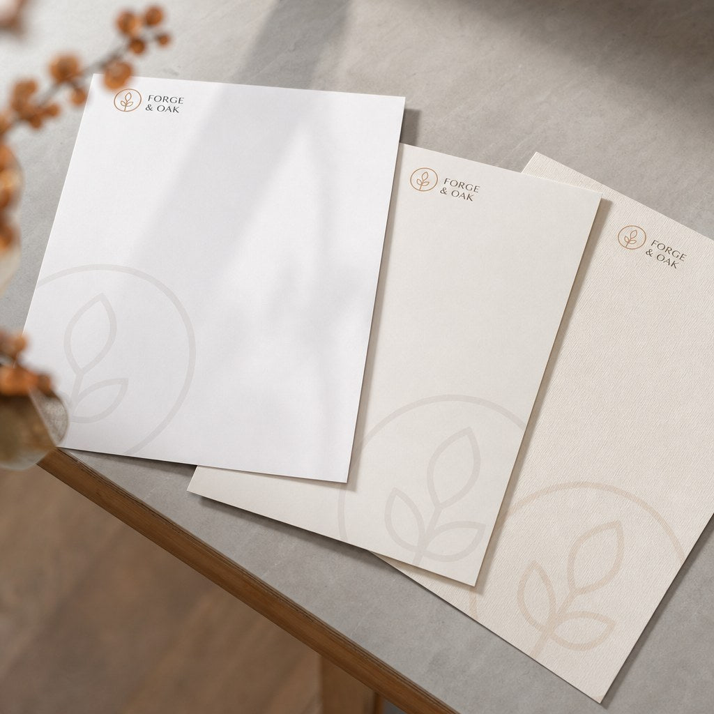 Letterhead – range of options: Letterhead sheets on standard white, premium white and linen texture paper
