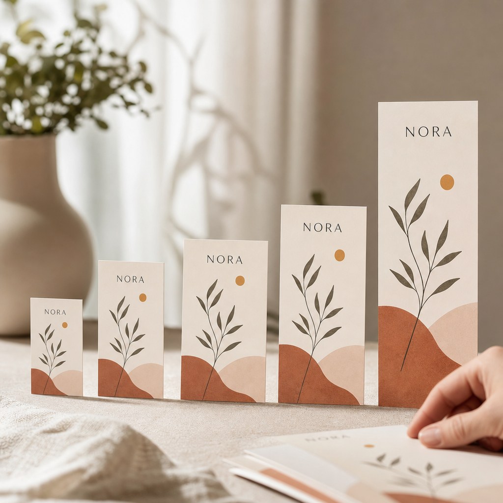 Postcards – range of options: Postcards in five sizes from small A6 to long jumbo, arranged from small to large