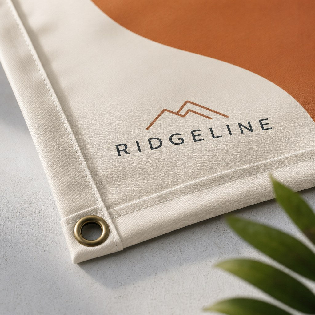 Vinyl Banners – close-up: Close-up of a hemmed banner edge with metal eyelet