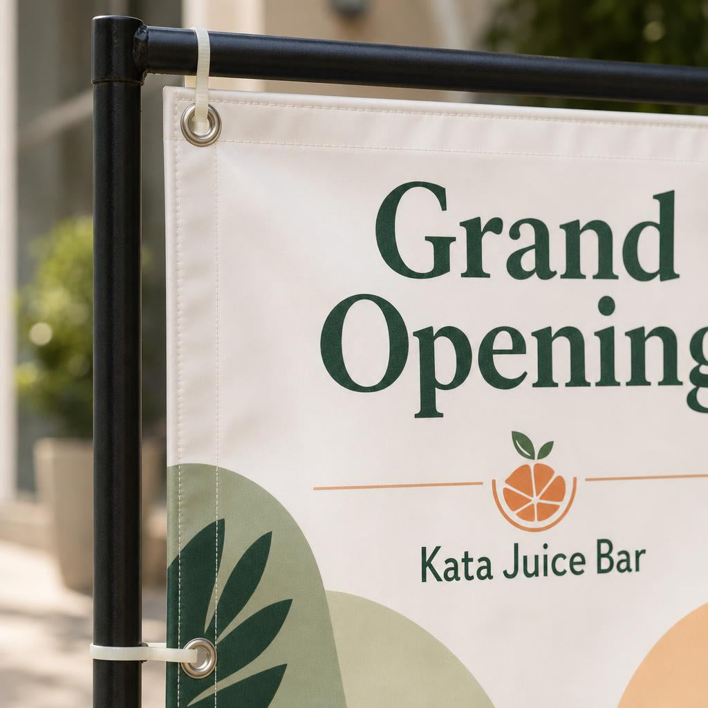 Vinyl Banners – Finishing: Hemmed edges + eyelets