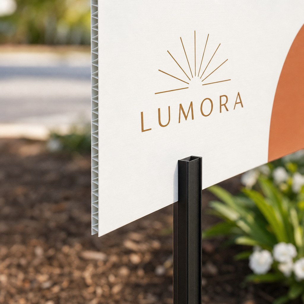Corrugated Plastic Signs – close-up: Close-up of the fluted corrugated plastic edge and the H-stake