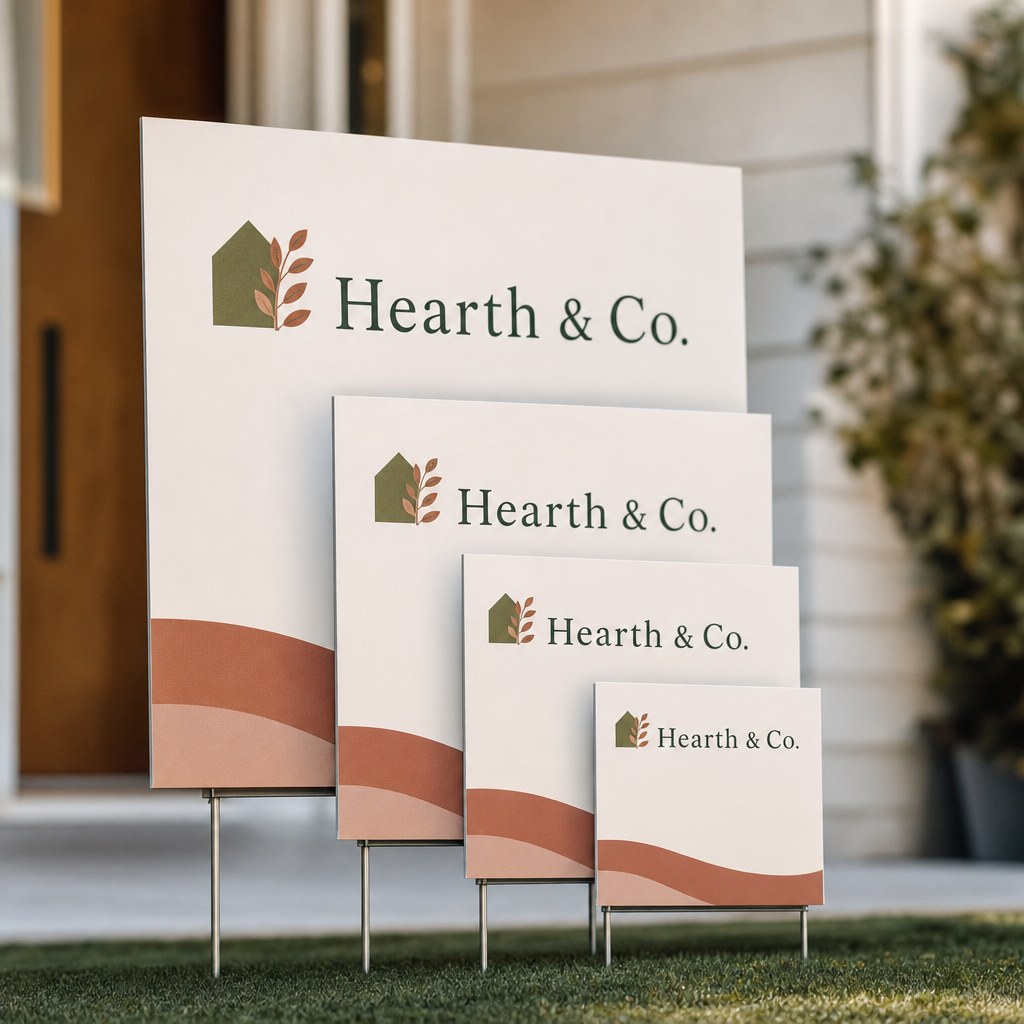 Corrugated Plastic Signs – range of options: Yard signs in four sizes, single- and double-sided