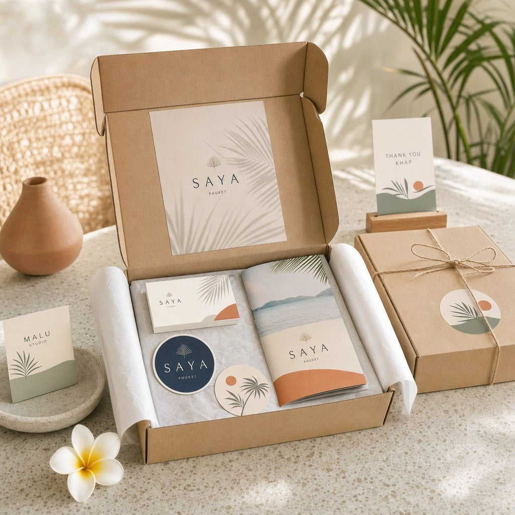 Printed order packed in a kraft box ready for pickup or delivery